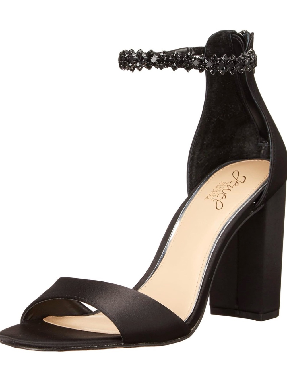 New Jewel Badgley Mischka Louise Peep-Toe Block Heel. Black. Size 8.